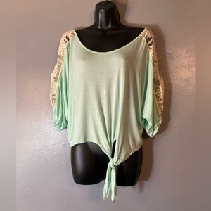 Venus green crochet batwing blouse